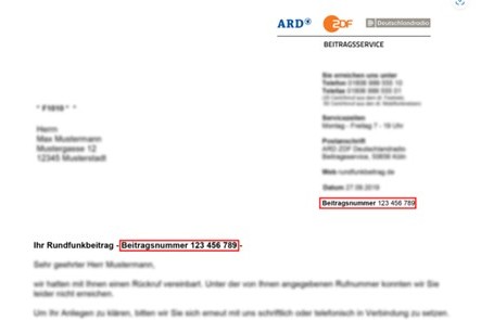 Die Beitragsnummer steht in der Anmeldebescheinigung vom Beitragsservice